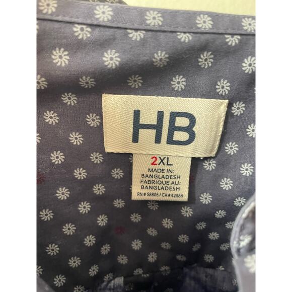 HB Harbor Bay Long Sleeve Button Front Shirt Mens 2XL Blue Print - Picture 4 of 7